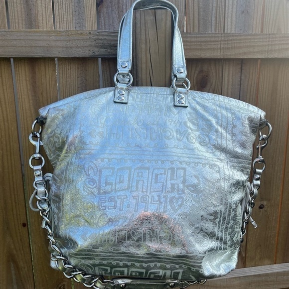 Coach Poppy Silver Spotlight Limited Edition Story Patch Leather Bag RARE 15899 - Picture 12 of 16